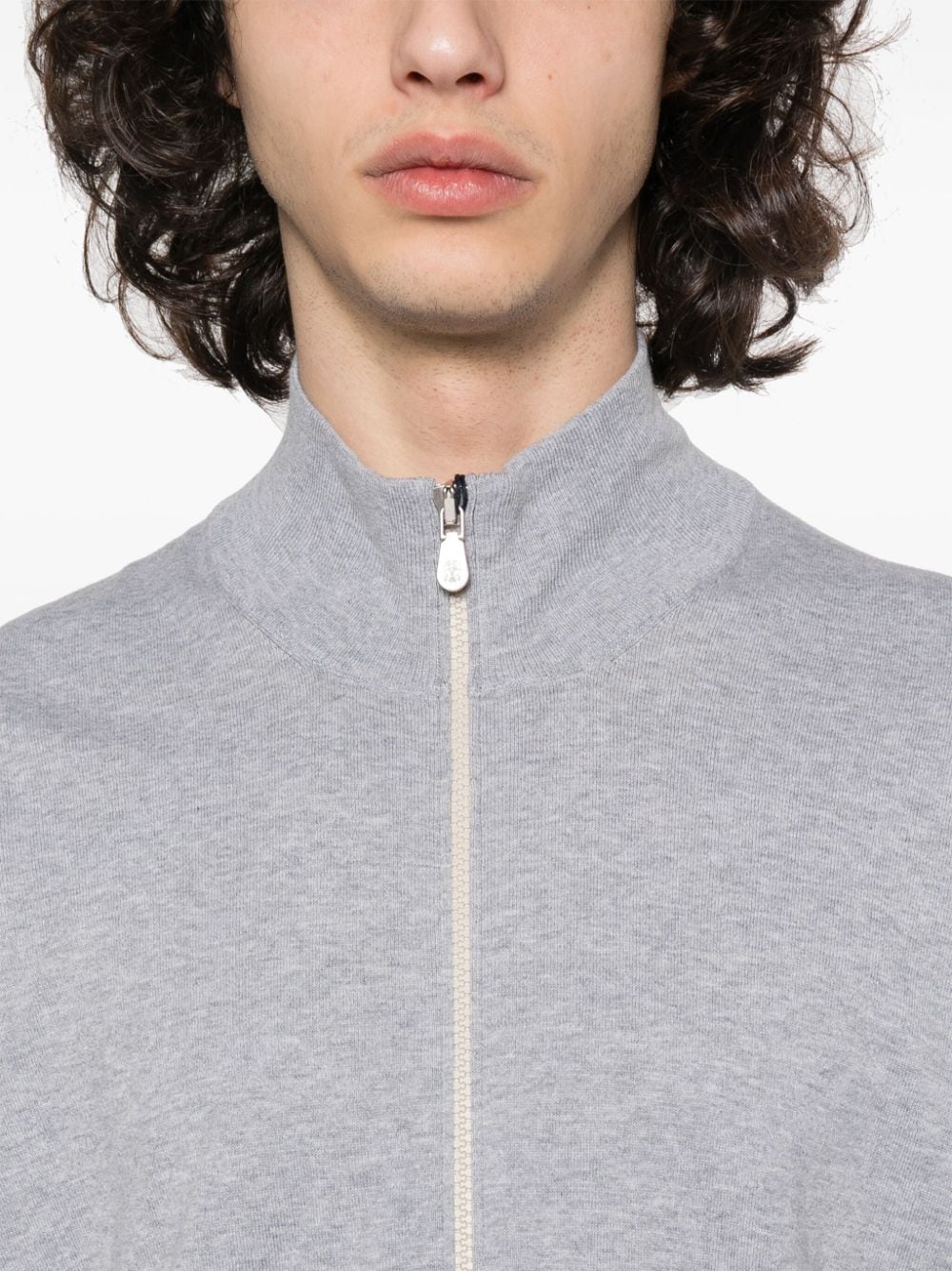 Shop Brunello Cucinelli Fine-knit Zipped Jumper In Grey