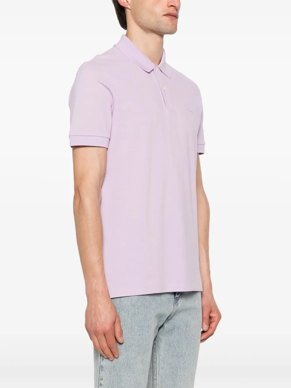 Shop Hugo Boss Embroidered-logo Polo Shirt In Purple