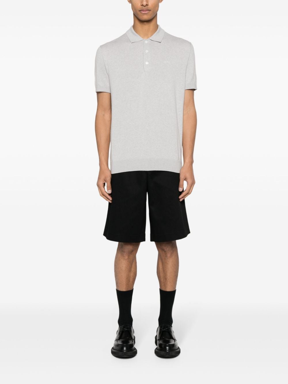 Shop Apc Logo-embroidered Knitted Polo Shirt In Grey