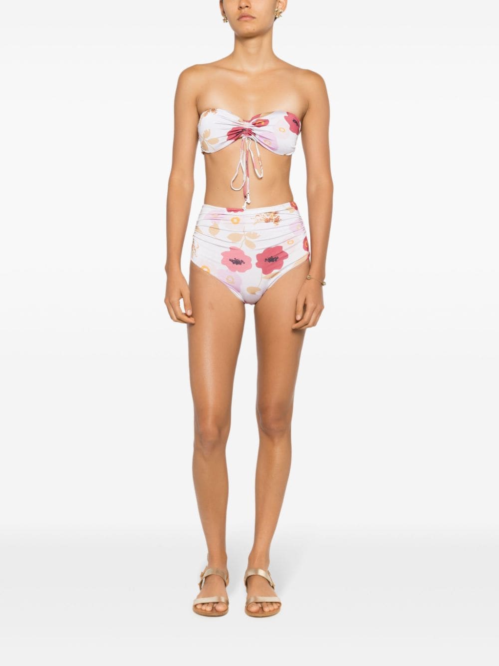 Shop Clube Bossa Percy Floral-print Bikini Top In Neutrals