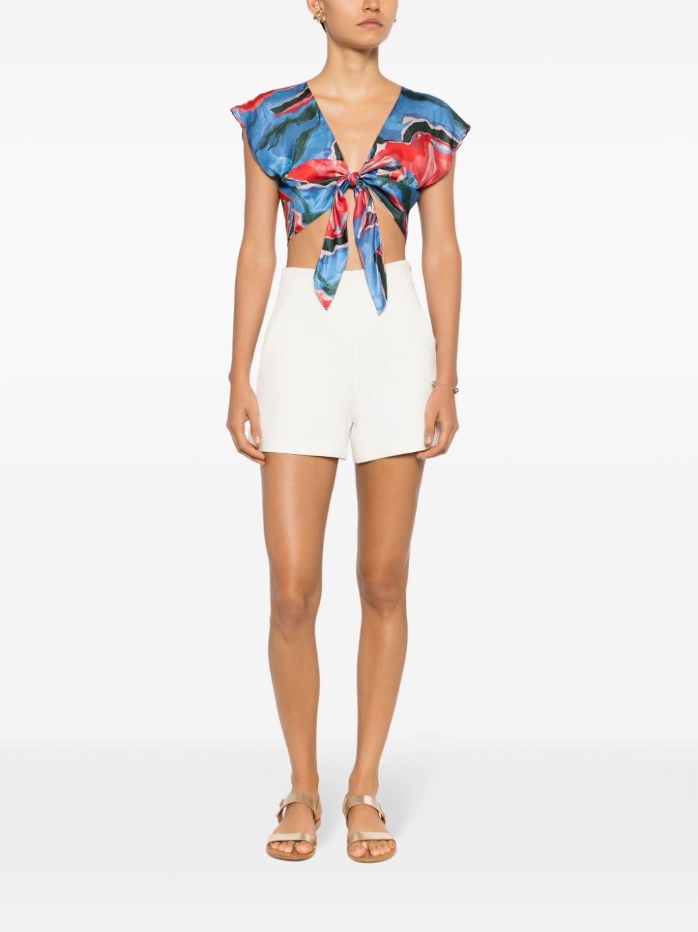 Shop Clube Bossa Gert Abstract-print Crop Top In Blue