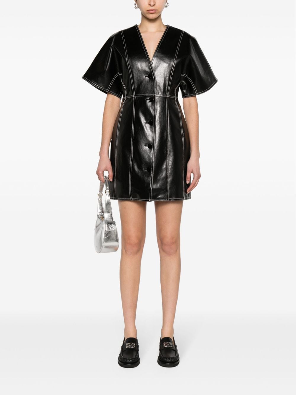 Shop Ganni Future Oleatex Fitted Minidress In Black