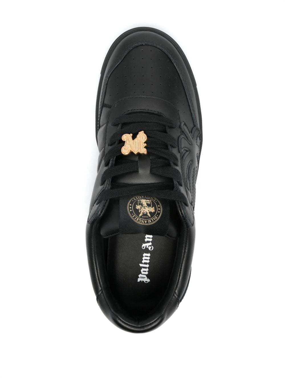 Shop Palm Angels Palm Beach University Leather Sneakers In Black