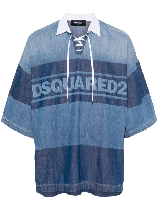 DSQUARED2 logo-print Denim Polo Shirt - Farfetch