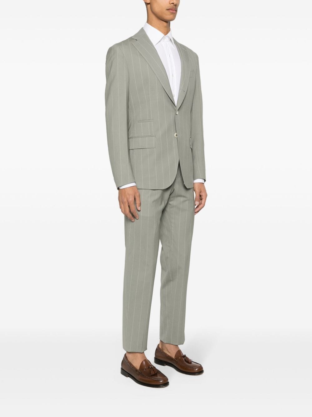 Shop Eleventy Double-breasted Pinstripe Suit In Grey
