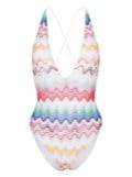 Missoni wave-pattern V-neck swimsuit - White