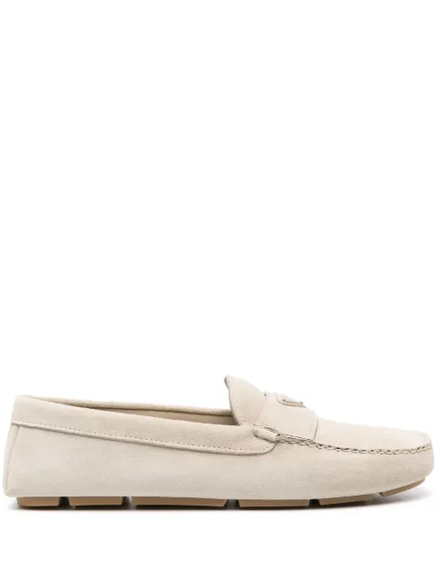 Prada triangle-logo suede loafers