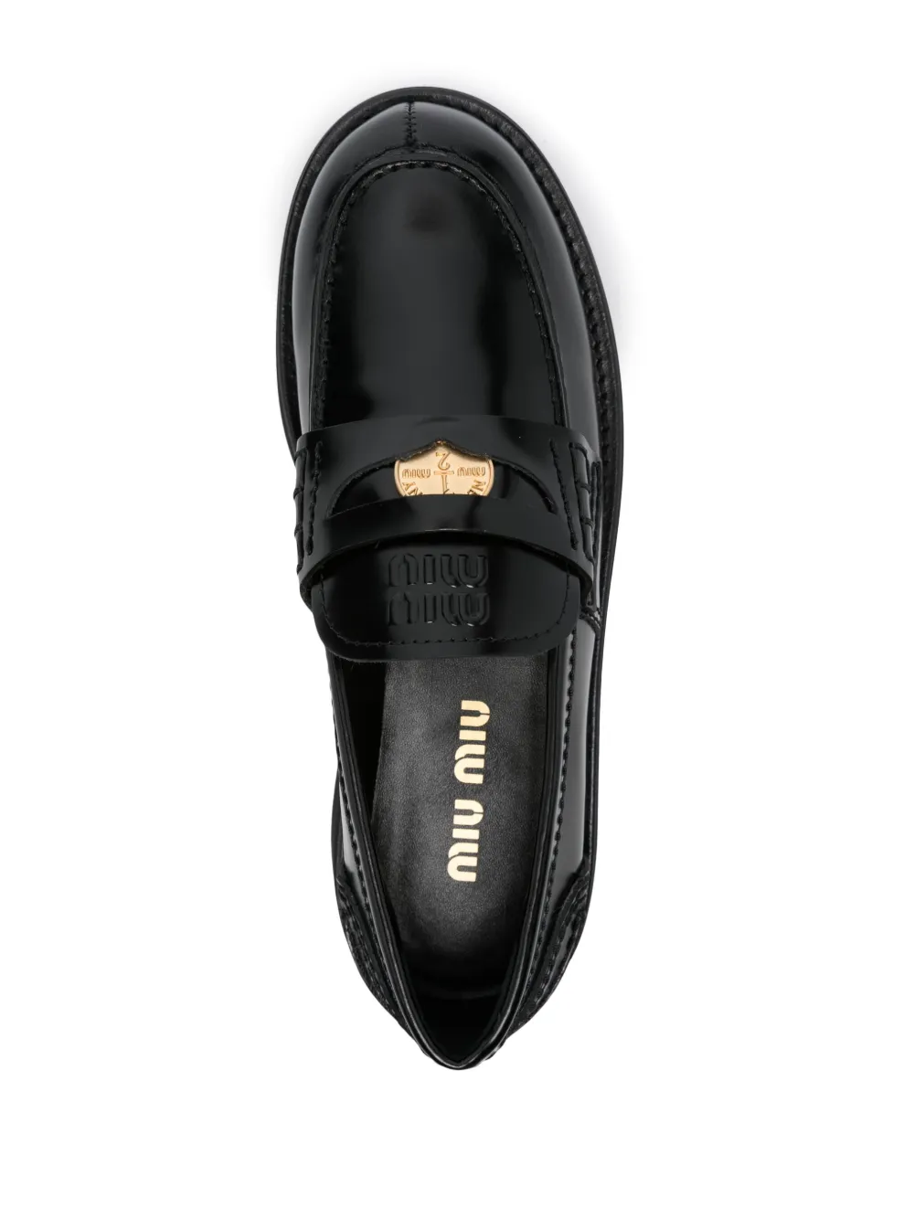 Miu logo-embossed leather loafers Black