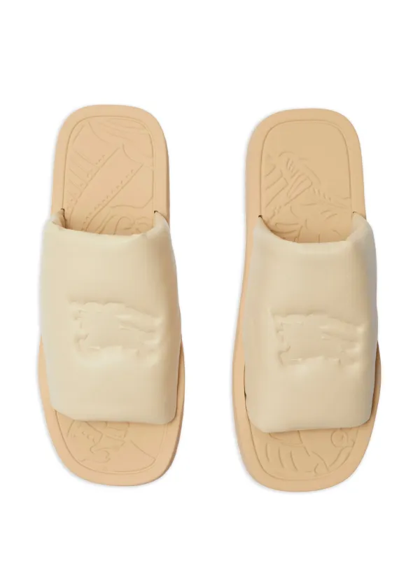 ★Burberry★EKD スラップ スライド Burberry EKD Slab Leather Slides | Neutrals | FARFETCH