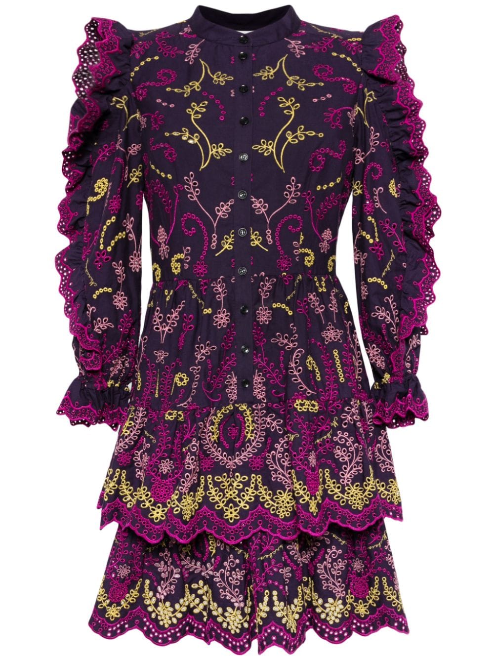 Shop Marchesa Rosa Floral-embroidered Dress In 紫色