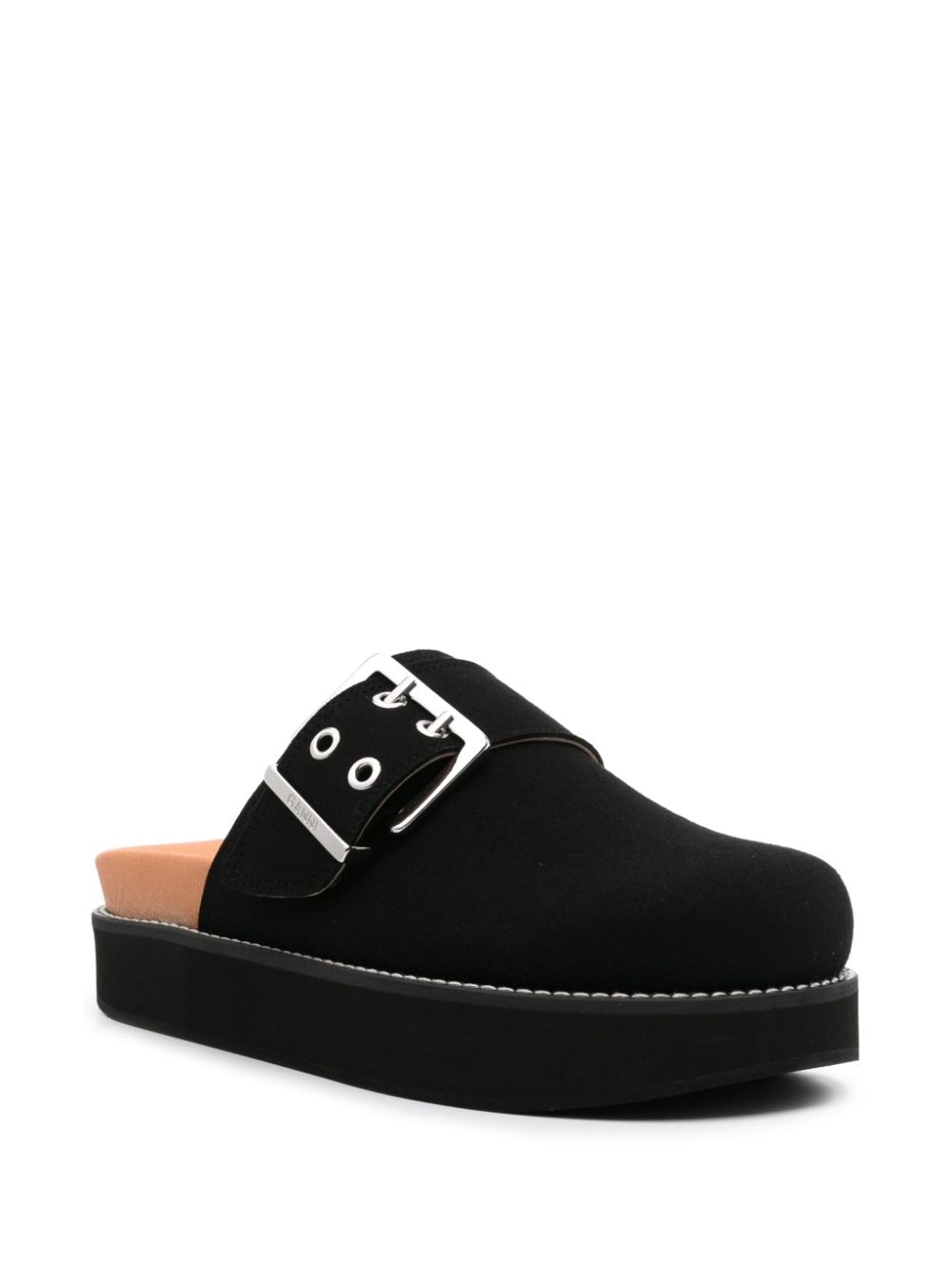 Shop Ganni Feminine Buckle Felted Slides In Black