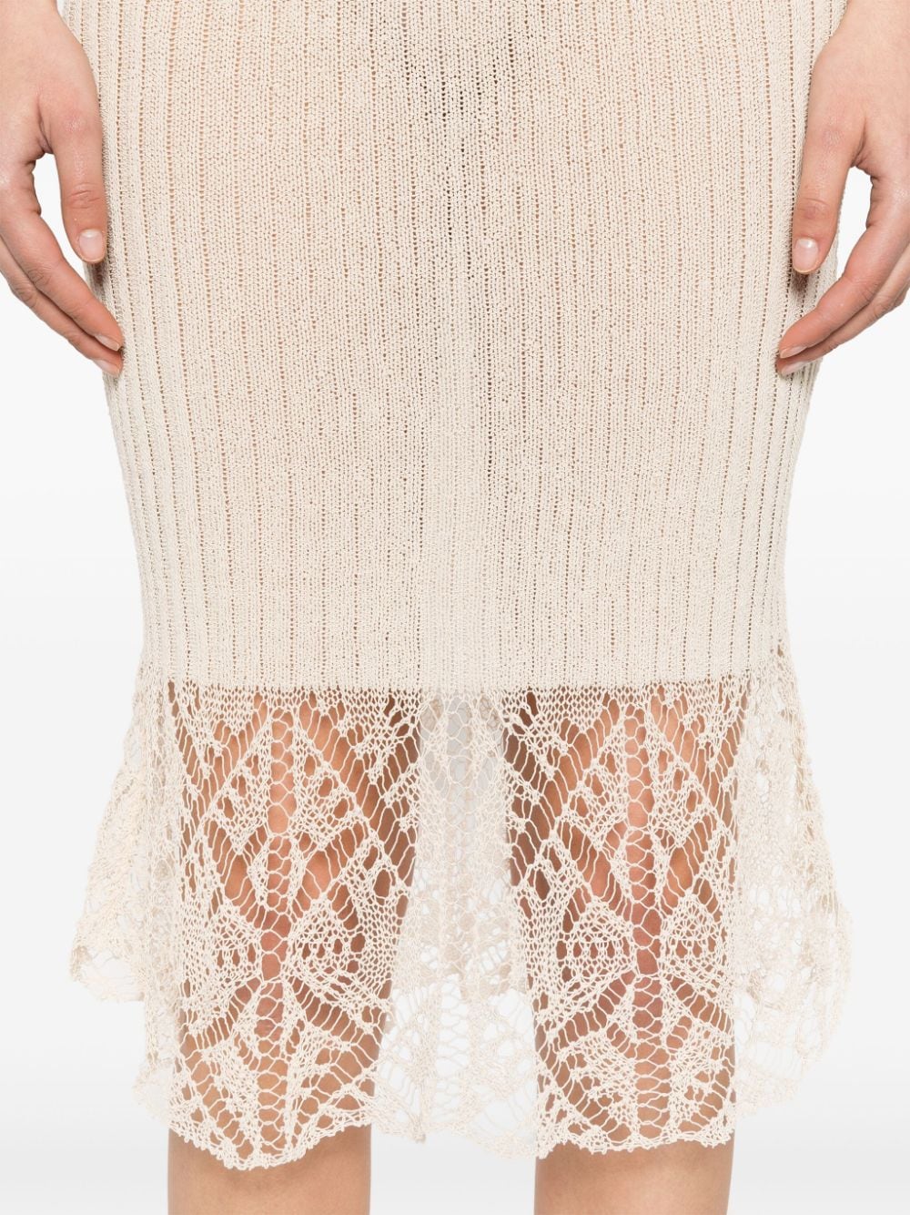 Shop Ganni Crochet-knit Organic-cotton Skirt In Neutrals