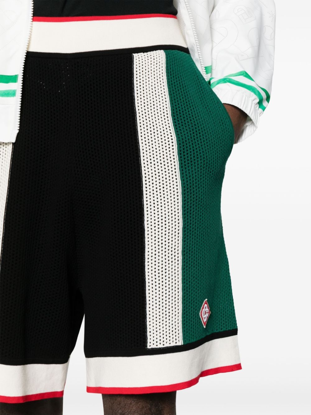 Shop Casablanca Logo-appliqué Open-knit Shorts In Green