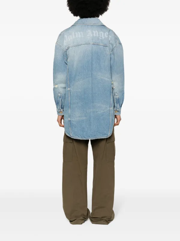 Palm Angels washed-logo Denim Jacket | Blue | FARFETCH