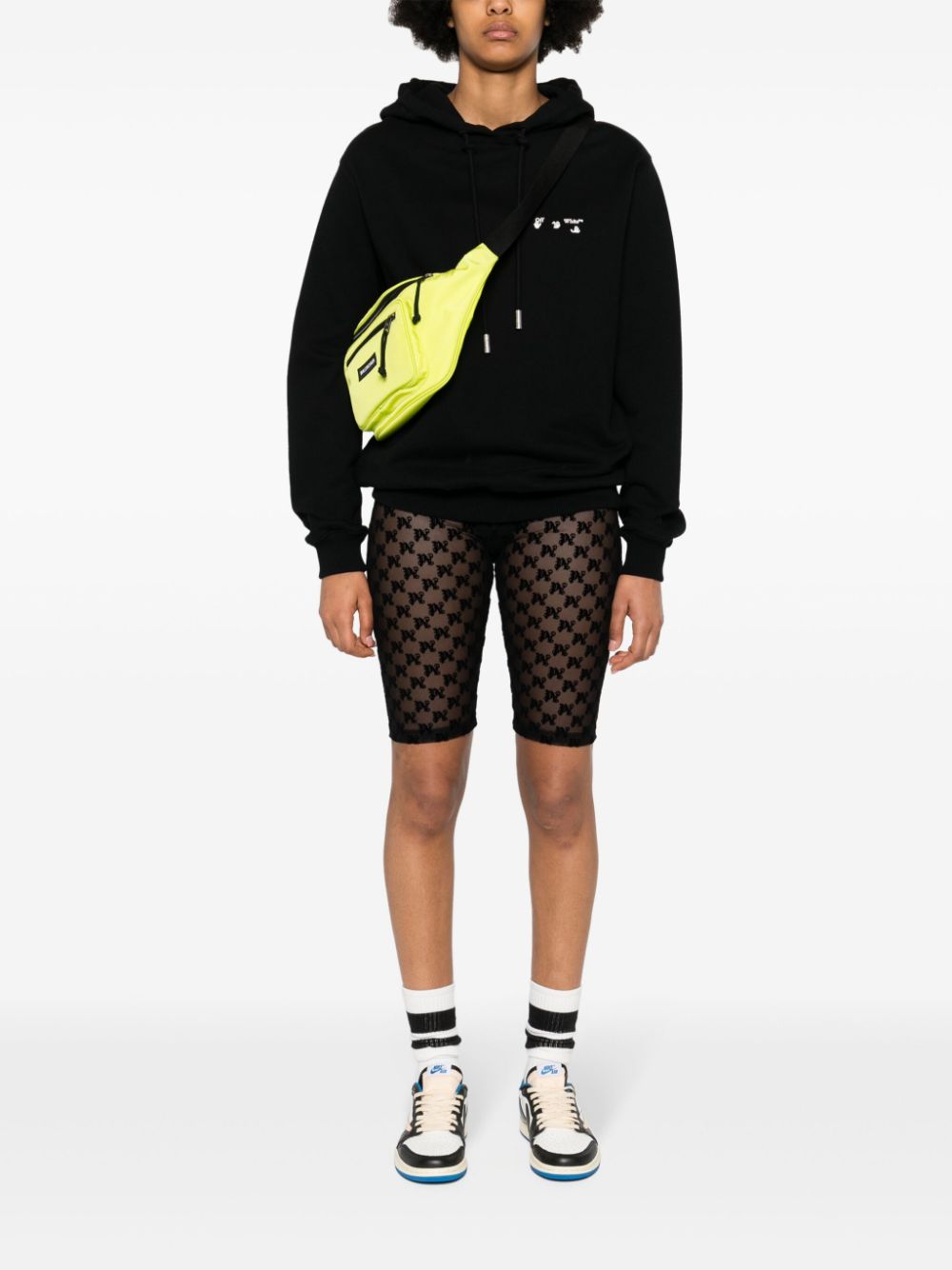 Palm Angels flocked-logo mesh cycling shorts - Zwart