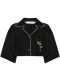 Palm Angels cropped linen bowling shirt - Black