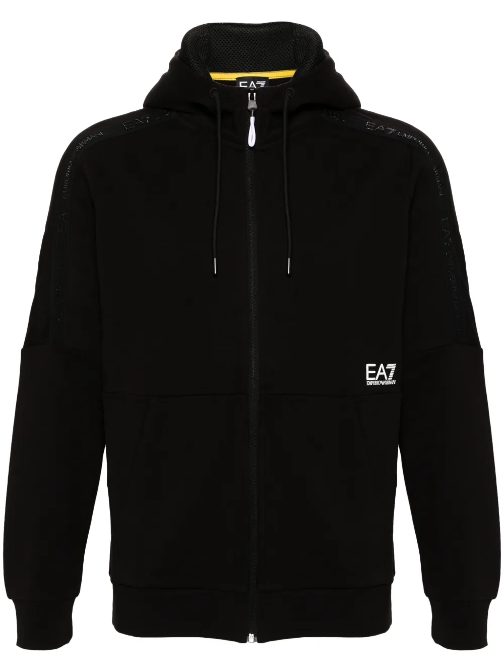 Ea7 Logo-trim Zipped Hoodie In Black