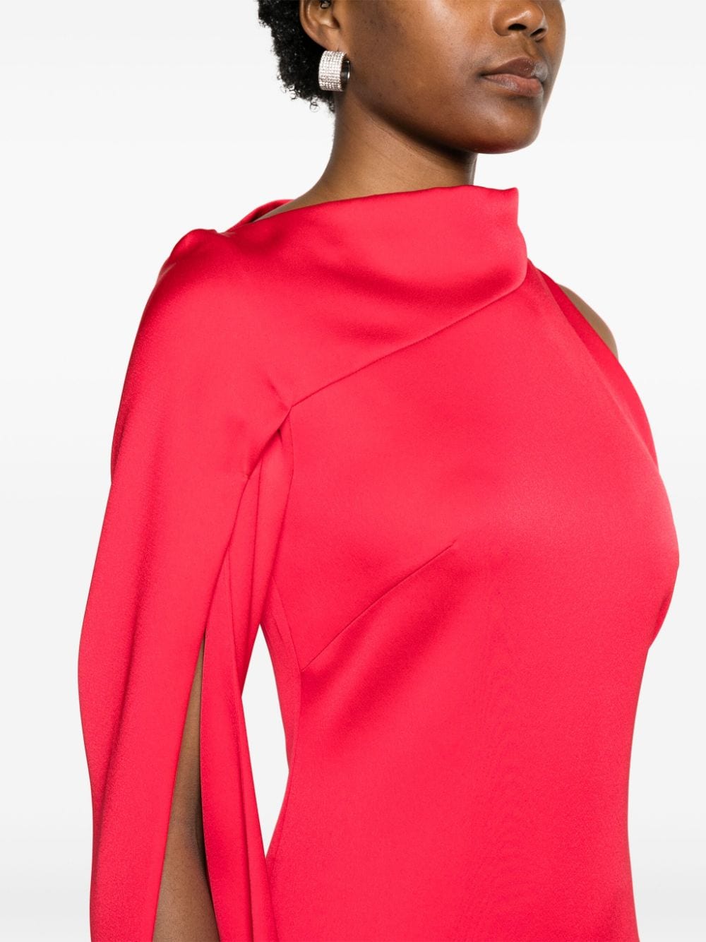Shop Genny Asymmetric Satin Maxi Dress In Red