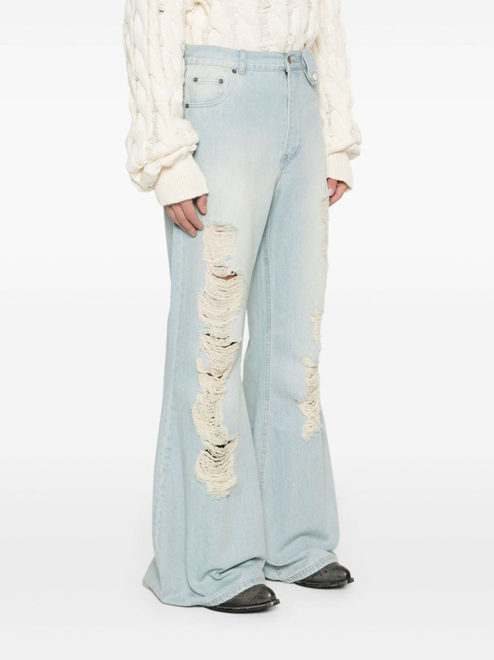 Shop Egonlab Ripped Flared Jeans In Blue