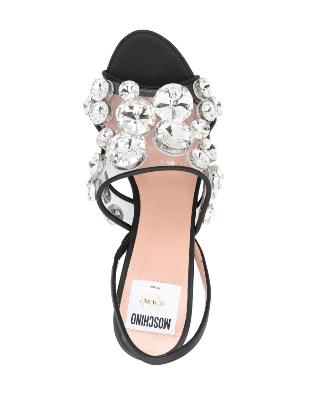 Shop Moschino 110mm Crystal-embellished Leather Sandals In Black