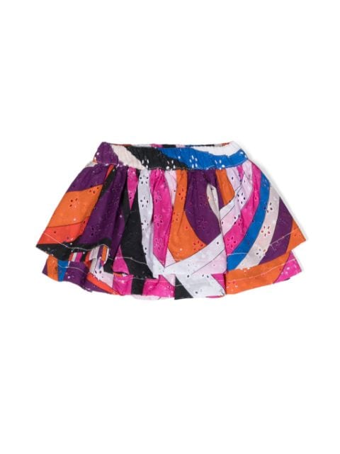 PUCCI Junior Iride-print broderie anglaise skirt