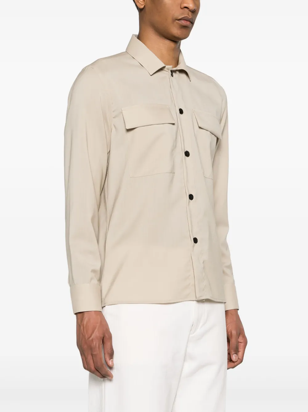 Shop Low Brand Patch-pocket Virgin-wool Shirt In Neutrals