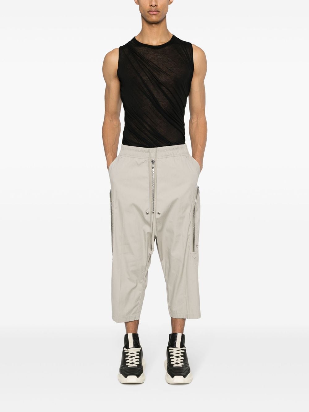 Shop Rick Owens Drawstring-fastening Cropped Trousers In Neutrals