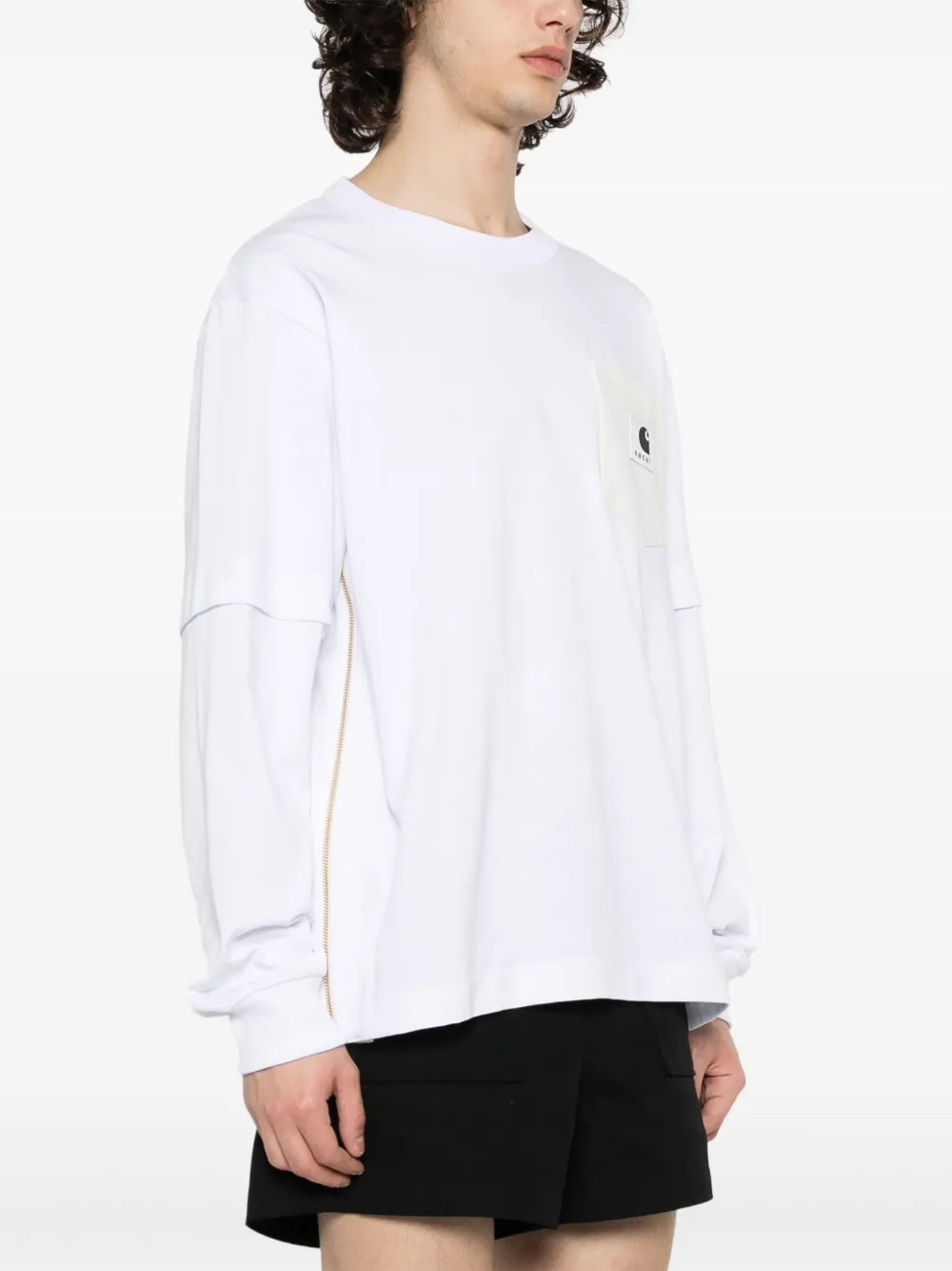 Shop Sacai Logo-patch Longsleeved T-shirt In White