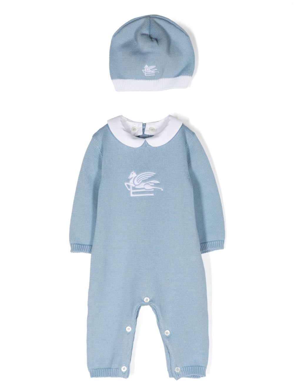 Etro Pegaso-embroidered Babygrow Set In Blue
