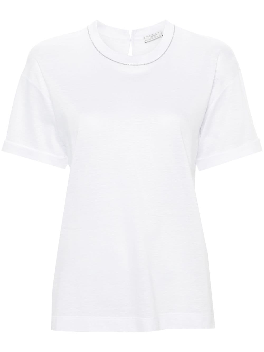 Peserico Bead-detailed Linen-blend T-shirt In White
