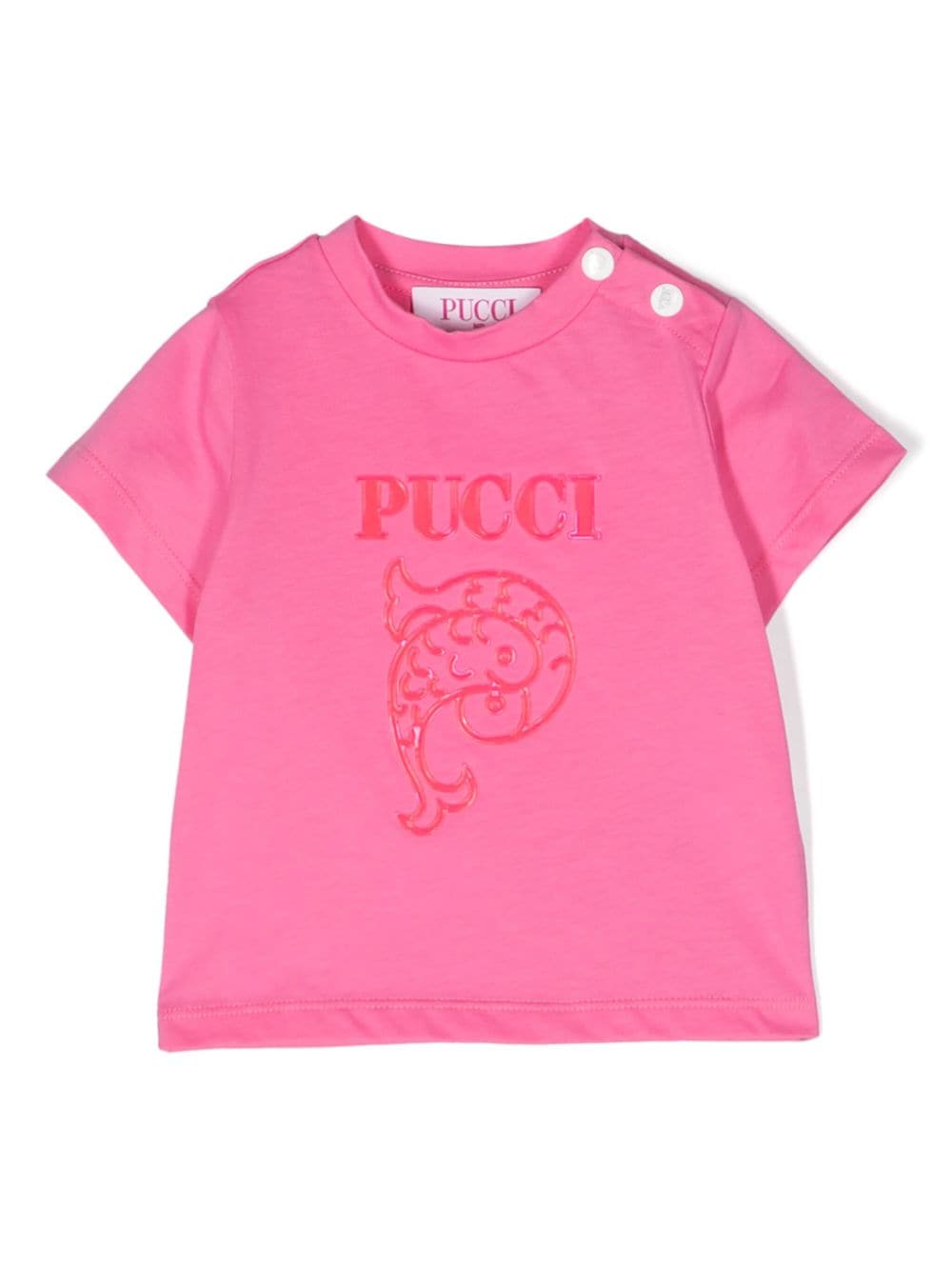 pucci junior t-shirt en coton à logo pailleté - rose