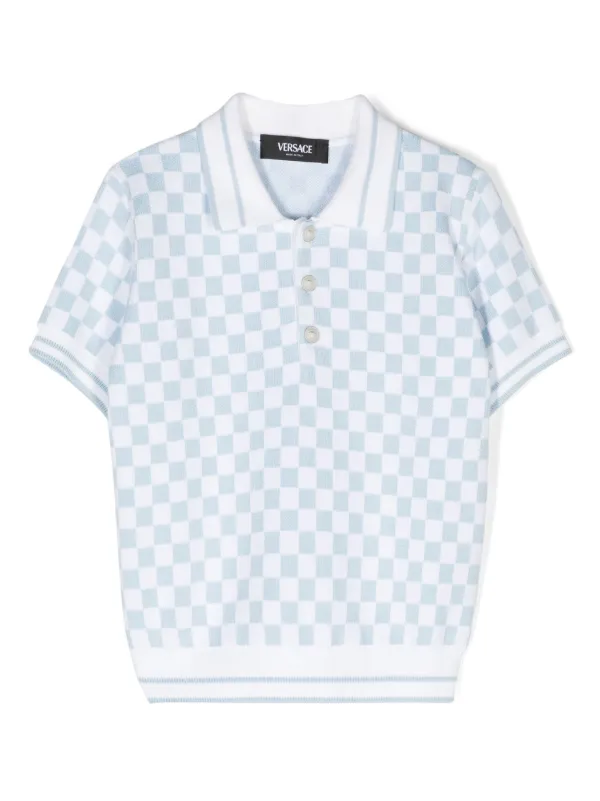 Versace Kids checkerboard-knit Cotton Polo Shirt White