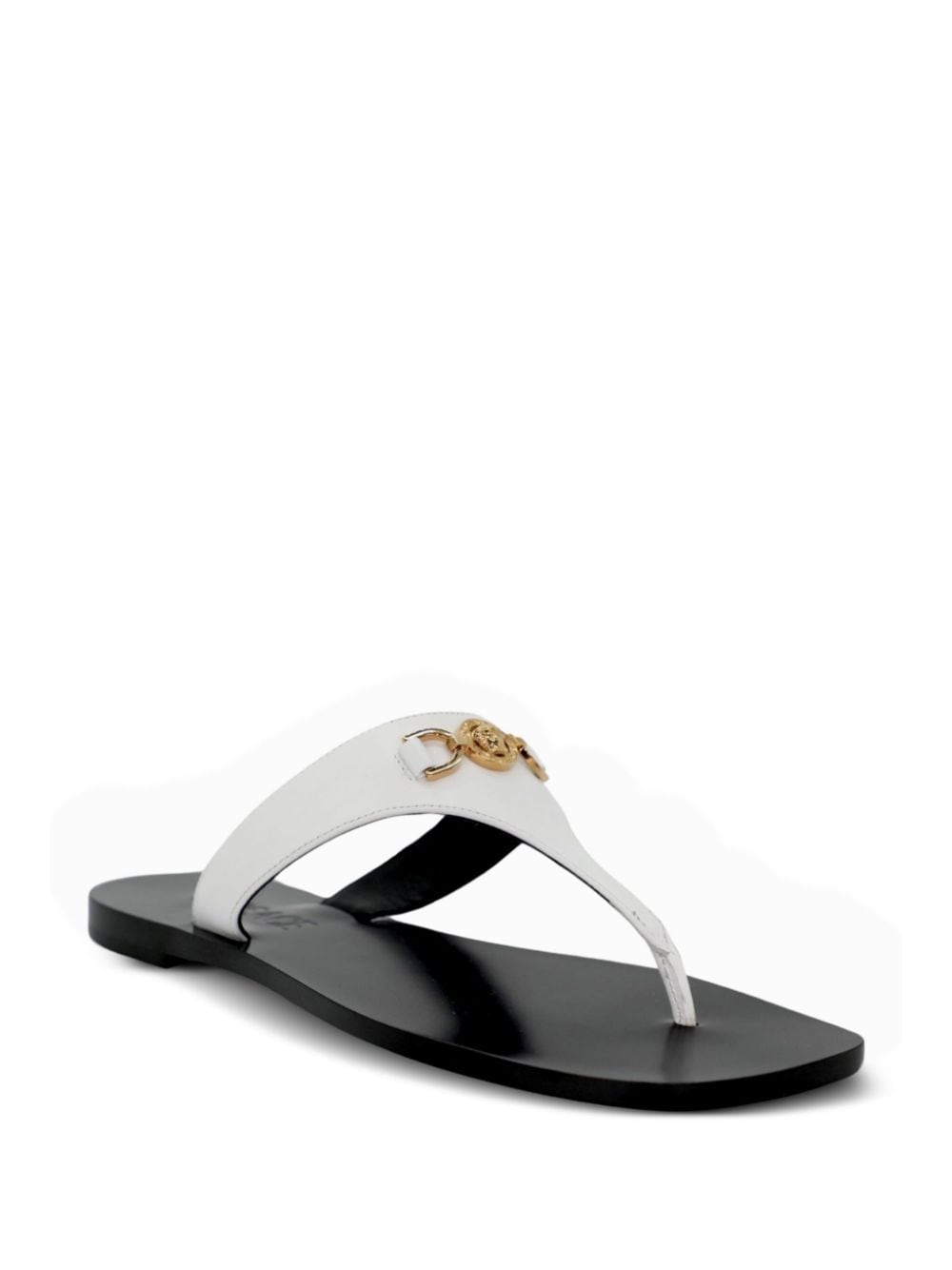 Shop Versace Medusa-plaque Leather Flip-flops In White