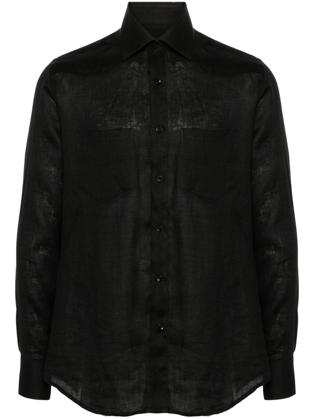 Low Brand Patch-pockets Linen Shirt In Black