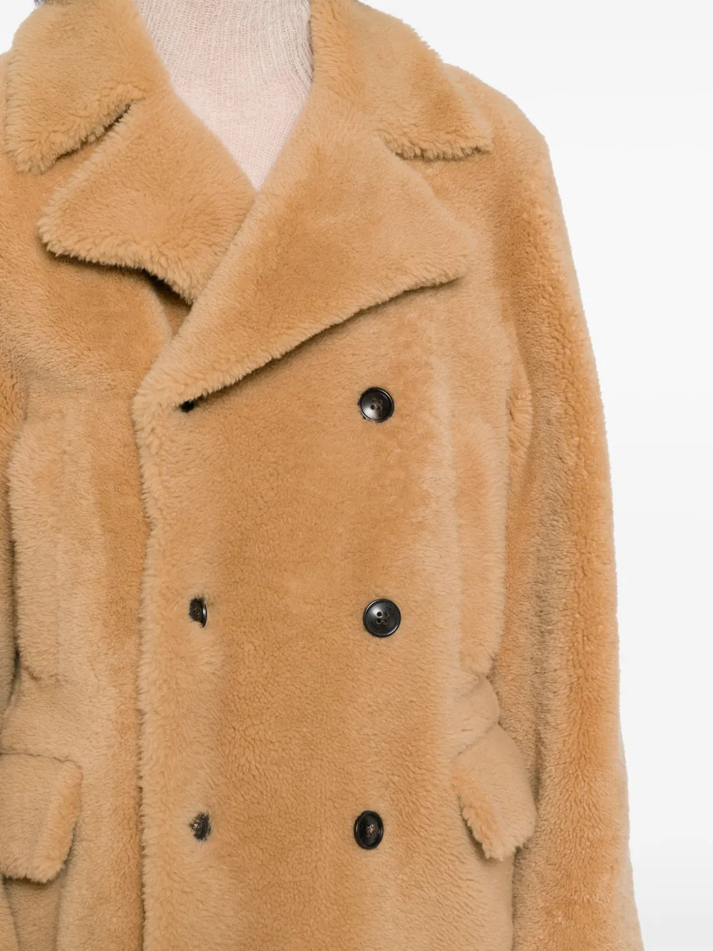 Shop Amiri Double-breasted Shearling Coat In Brown