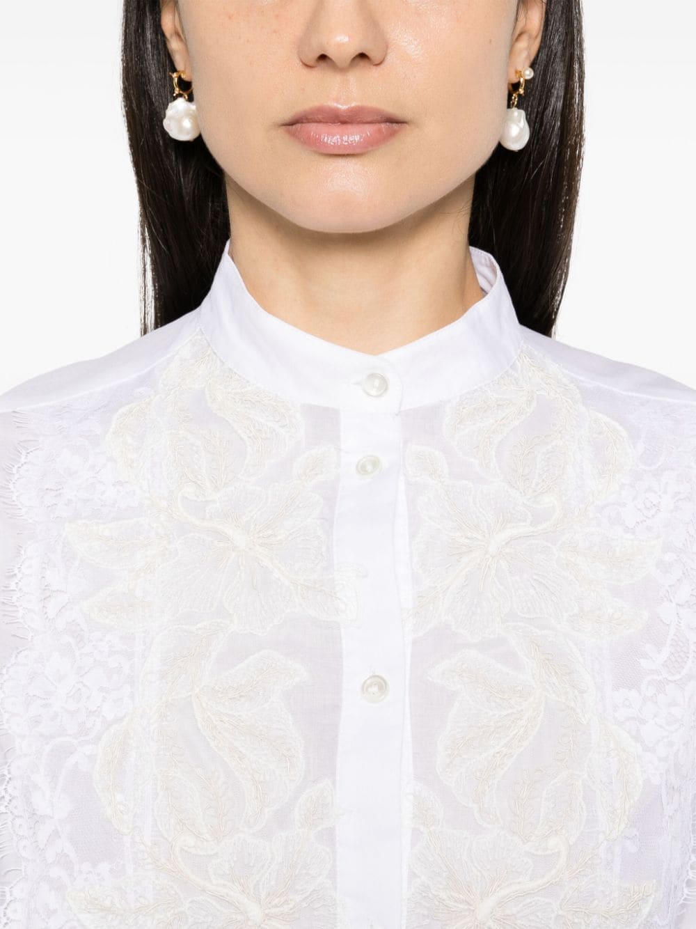 Shop Ermanno Firenze Floral-lace Cotton Shirt In White