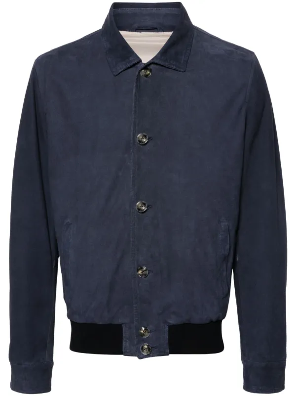 Barba Napoli Spread-collar Suede Jacket - Blue
