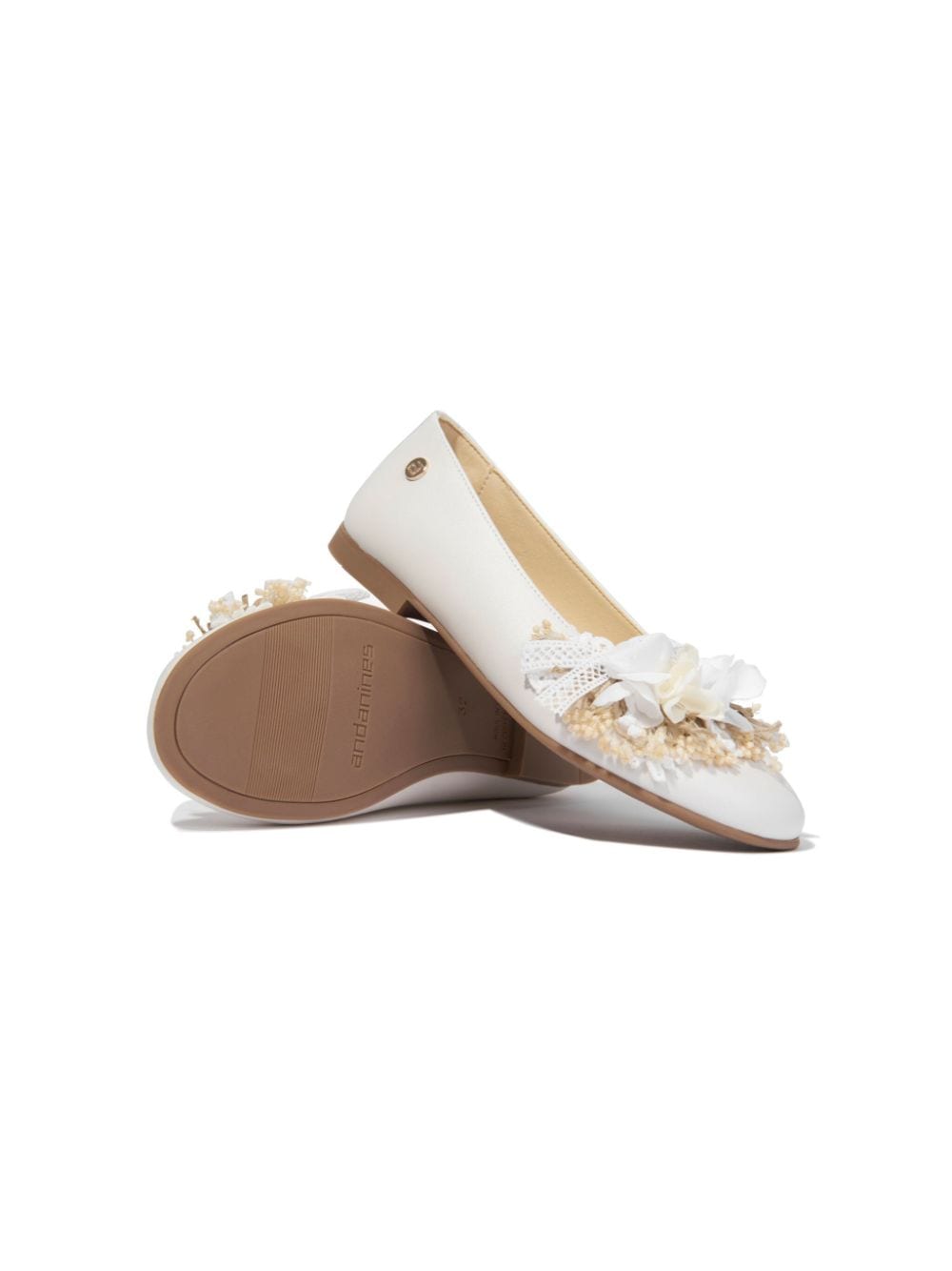 Shop Andanines Floral-appliqué Leather Ballerina Shoes In White