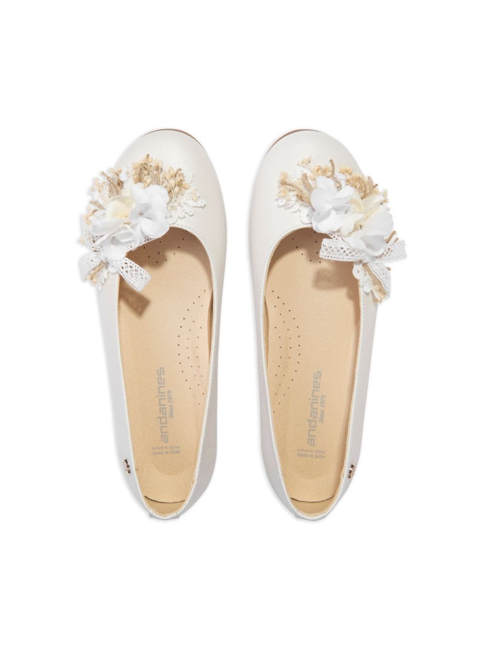 Shop Andanines Floral-appliqué Leather Ballerina Shoes In White