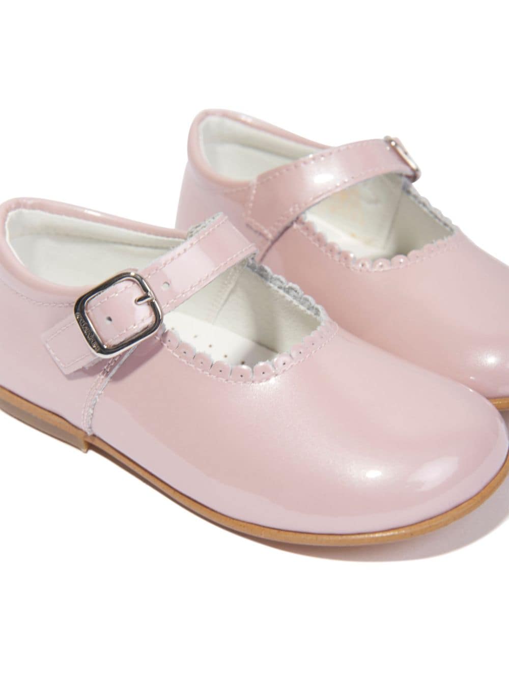 Shop Andanines Buckled Leather Ballerina Shoes In Pink