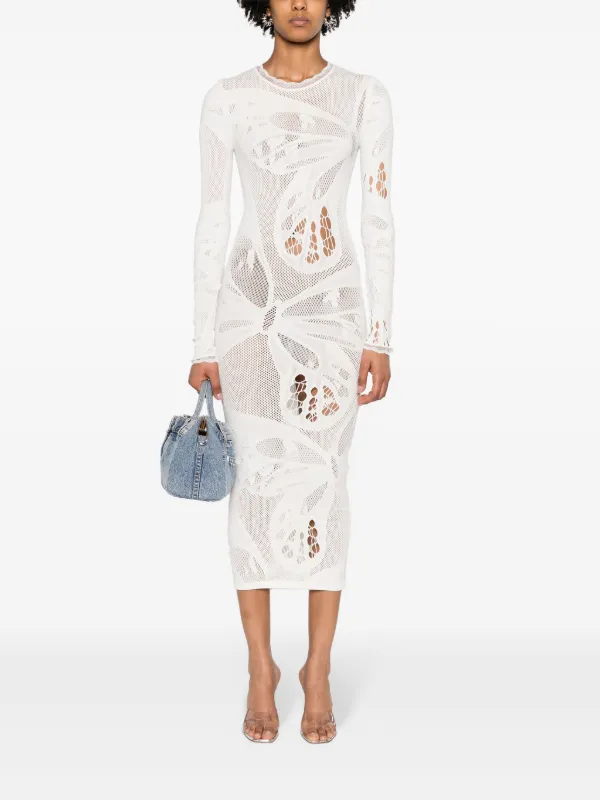 Blumarine Abito Midi Con Rifinitura In Pizzo Toni Neutri