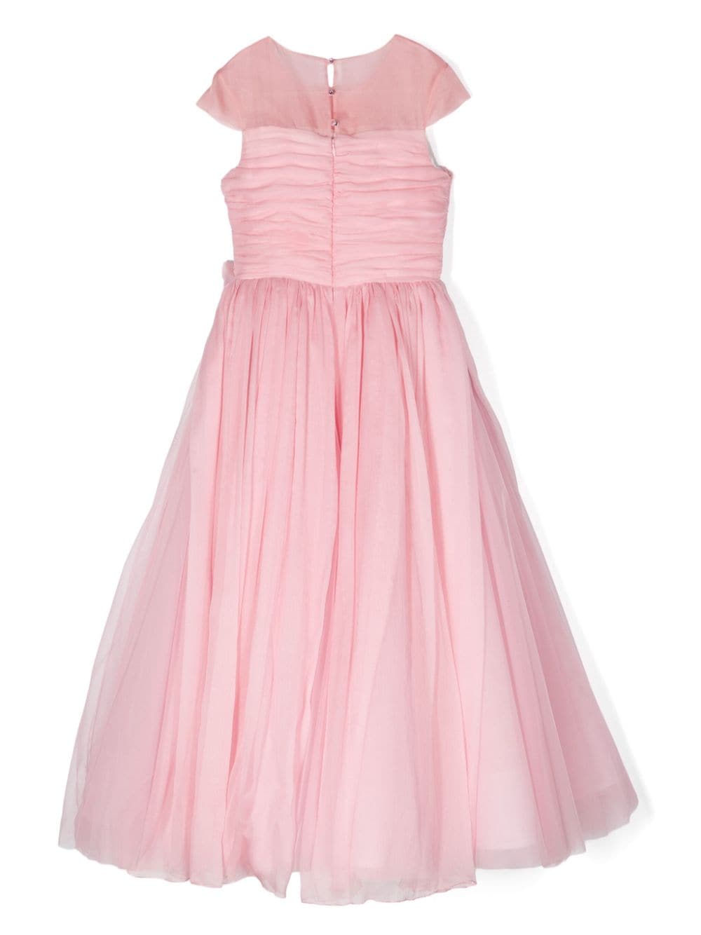 Shop Marchesa Couture Floral-appliqué Ruched Gown In Pink