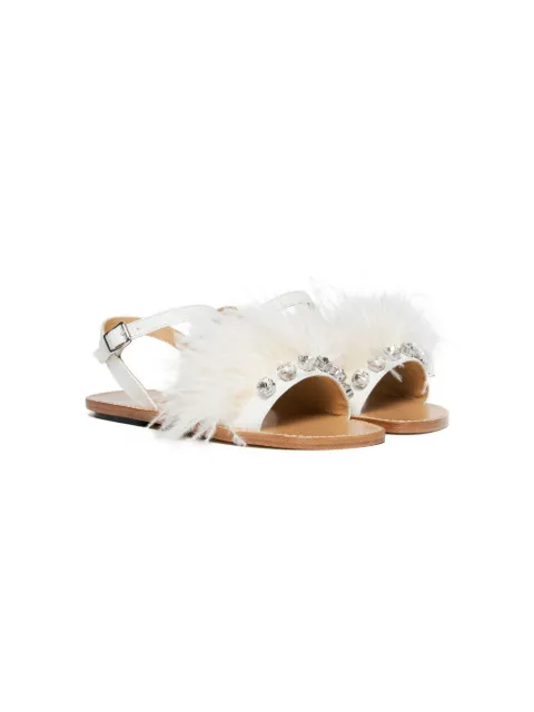 Marni Kids Marabou crystal-embellished leather sandals