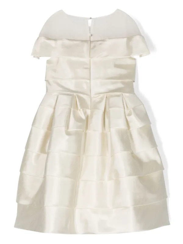 MARCHESA KIDS COUTURE bow detail Ruffled Dress Neutrals FARFETCH BH