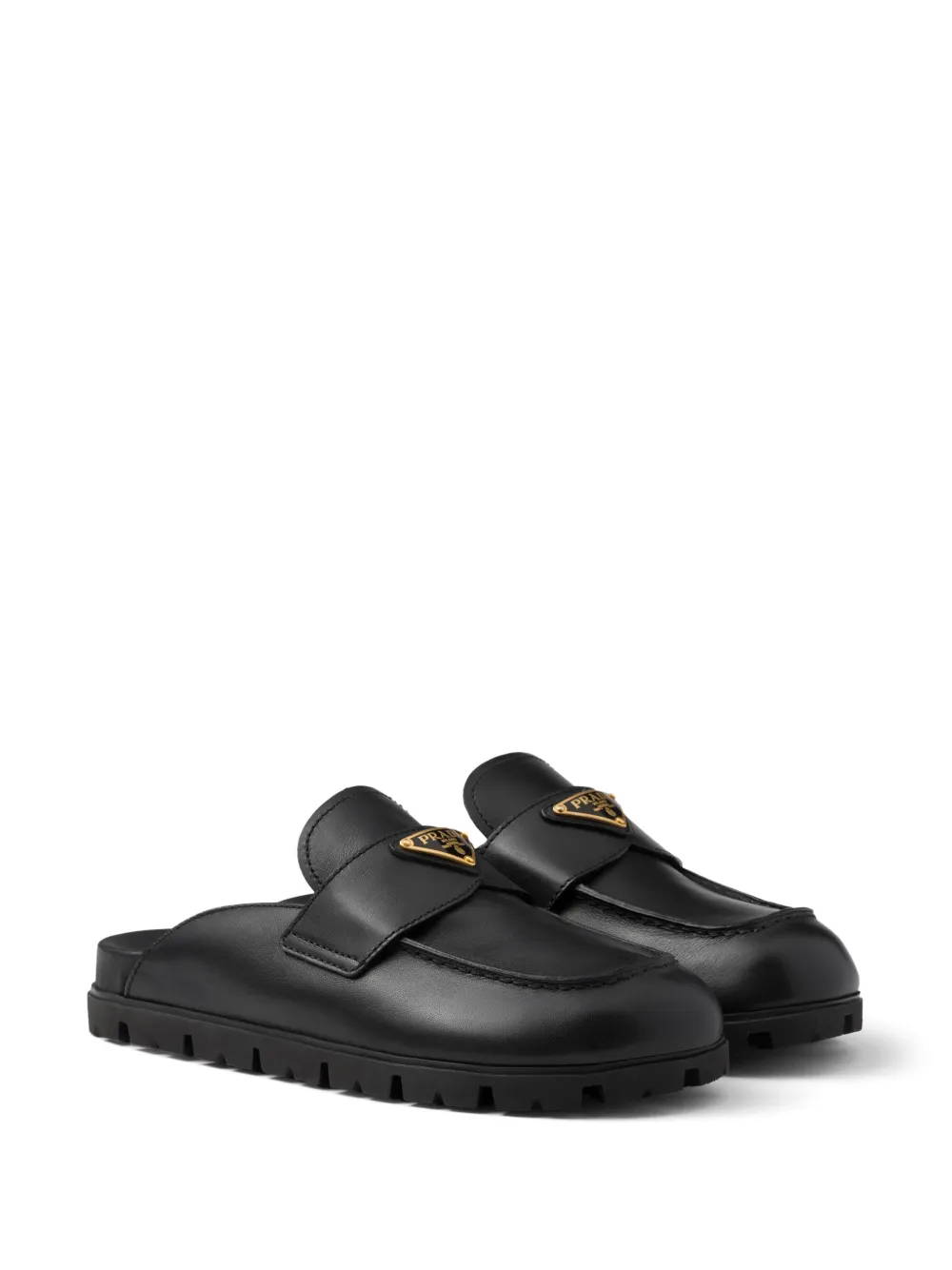 Shop Prada Triangle-logo Leather Mules In Black