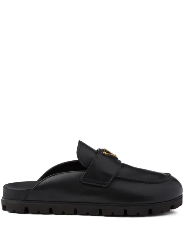 Prada Triangle logo Leather Mules Black FARFETCH CH
