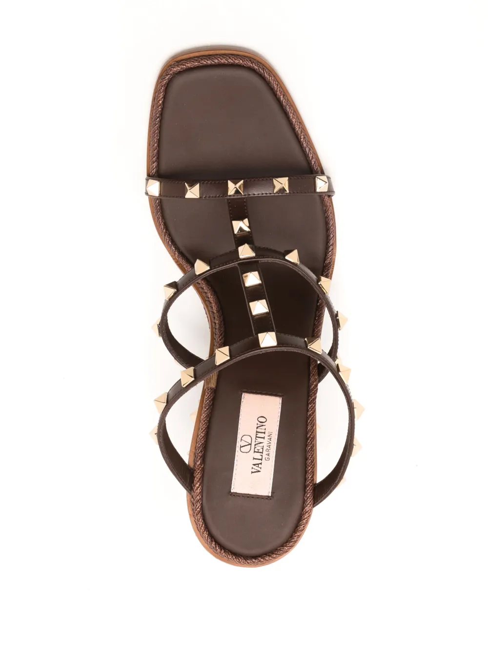 Shop Valentino Rockstud-embellished Wedge Sandals In Brown