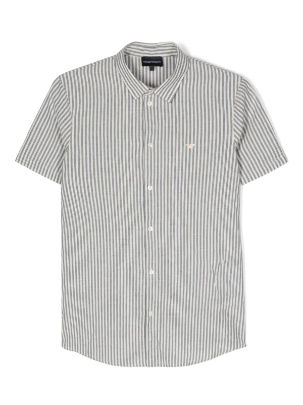 uzufuriアルマーニジュニア 新品ストライプシャツ 5A 112 Emporio Armani Kids ストライプ シャツ | ブルー | FARFETCH JP