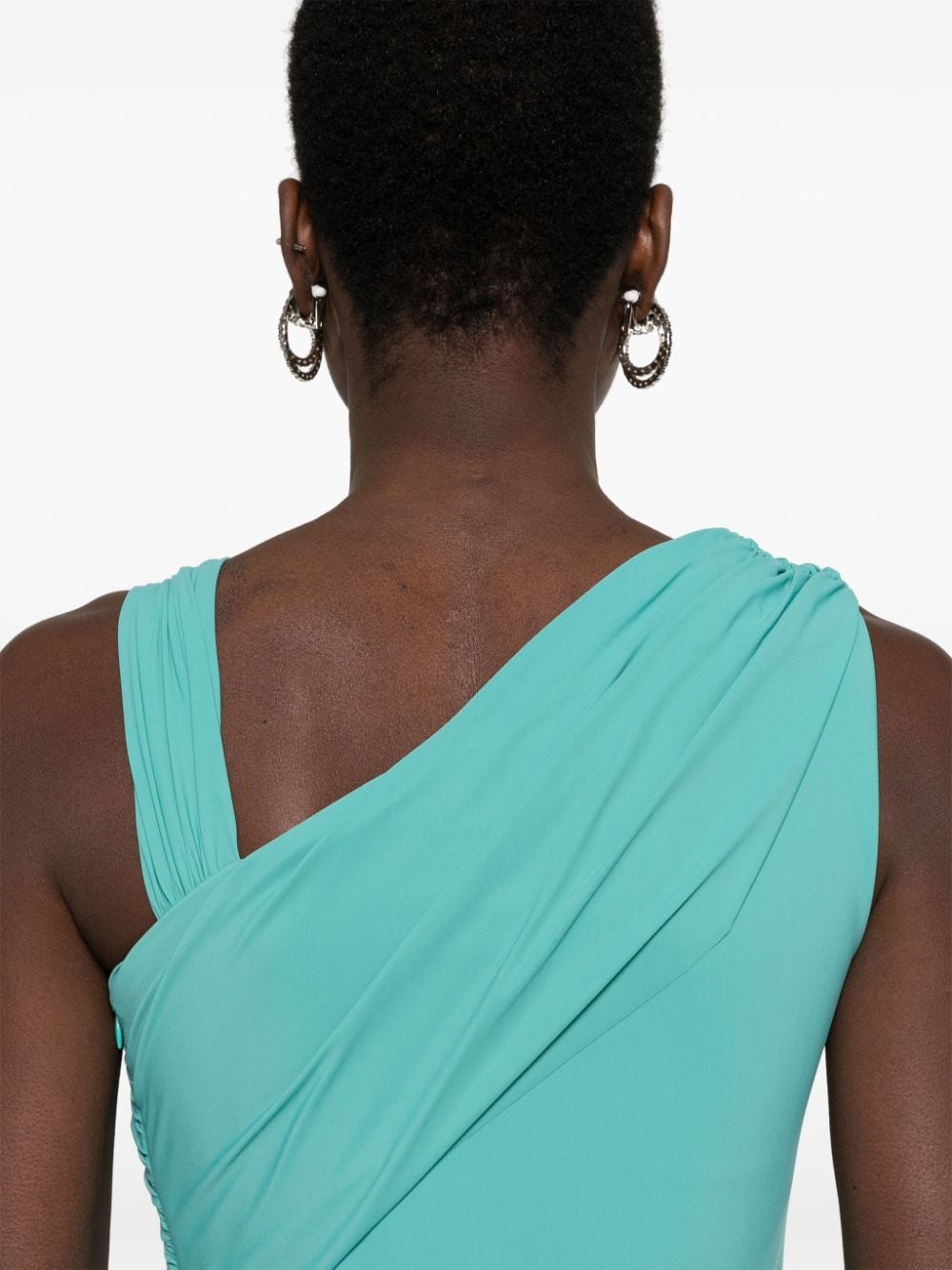 Shop Chiara Boni La Petite Robe Asymmetric-neck Draped Maxi Dress In 绿色