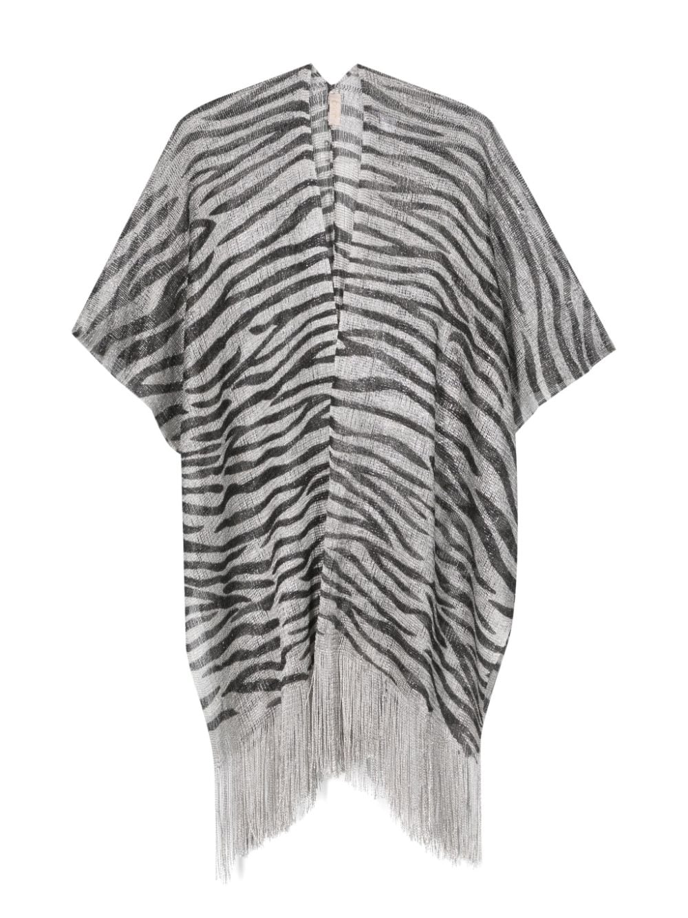 Liu •jo Zebra-print Open-knit Cape In Gray